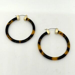 Faux Tortoise Acrylic Hoop Earrings With Silver-Tone Accents Statement 2 inches